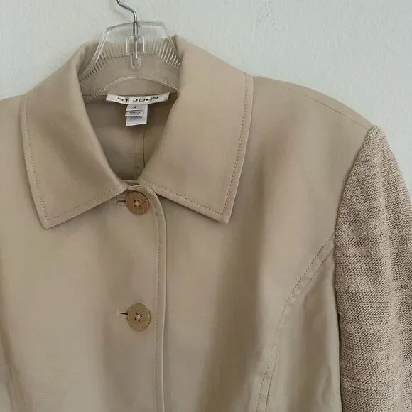 ST. JOHN Knit Sleeve Khaki Cotton Cropped Jacket S Quiet Luxury Academia